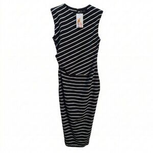 NWT | Black & White Striped Dress | Shoulder Pads | Zip Back | Medium